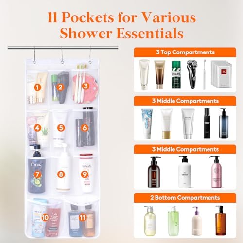 Lifewit Mesh Shower Caddy, 11 Pockets Hanging Shower Organizer with Quick Drying Mesh, Portable Space Saving Bathroom Organizer to Hold Soap, Shampoo and Cruise Ship Essentials, White, 1 Pack - 2