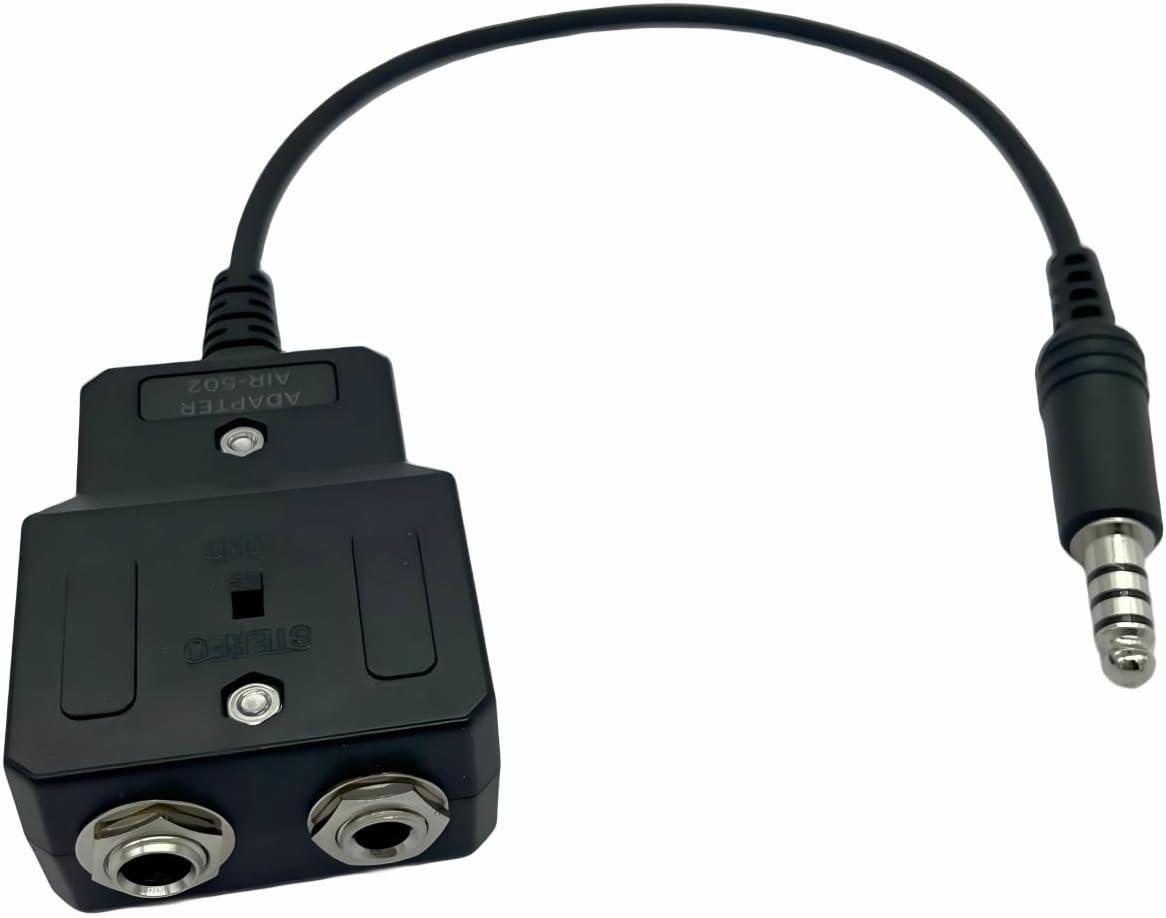 General Aviation Headset GA Dual Plug to Helicopter U174 Adapter Pilot Headphones Connector (7-GA-U174-mono)