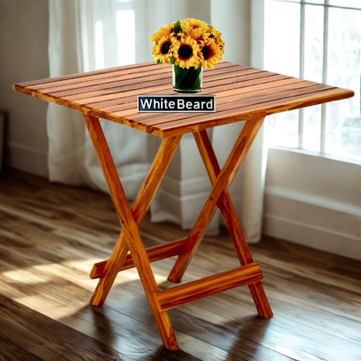 Image of WhiteBeard Sheesham Wood Standard Foldable Full Size Dining Table,Multi-Purpose Home Furniture Dining Table,Office,Dinner Dining,Cafe,Morden Stylesh Dining 4 Seater,Space Saving Dining [Square Honey]