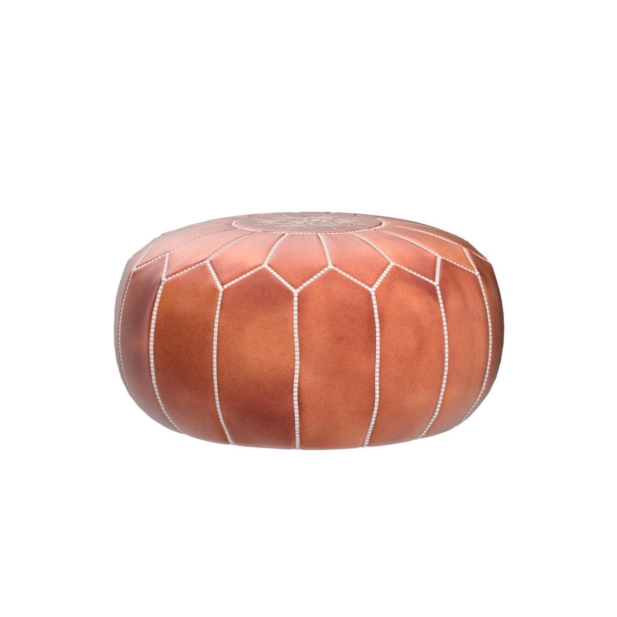 moroccan poufs Puf redondo marrón – Funda para reposapiés de piel auténtica, hecha a mano, 53,3 x 53,3 x 35,5 cm, marrón claro