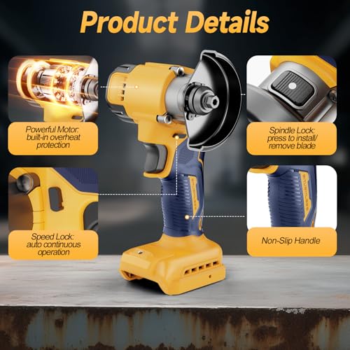 CAMXTOOL Cordless Cut Off Tool Compatible with Dewalt 20V Max Battery, 3\" Mini Cut Off Tool 20000 RPM, 5 Saw 3” Blades for Metal/Wood/Tile/Plastic Cutting, Removable Dust Cover, No Battery