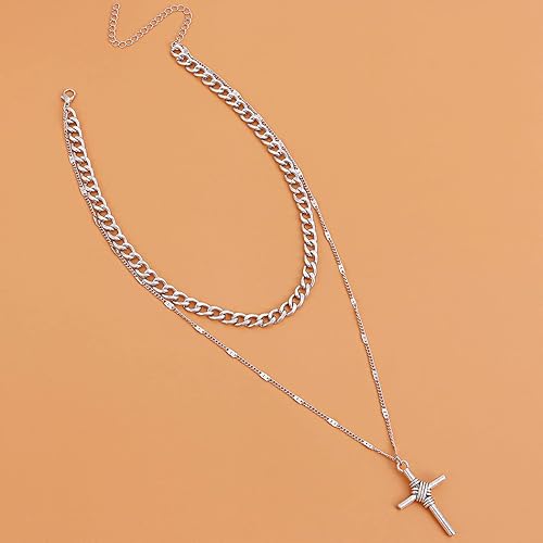 Miniatura 5 de Collar de cruz en capas de plata, gargantilla gruesa, collar con colgante de cruz para mujer