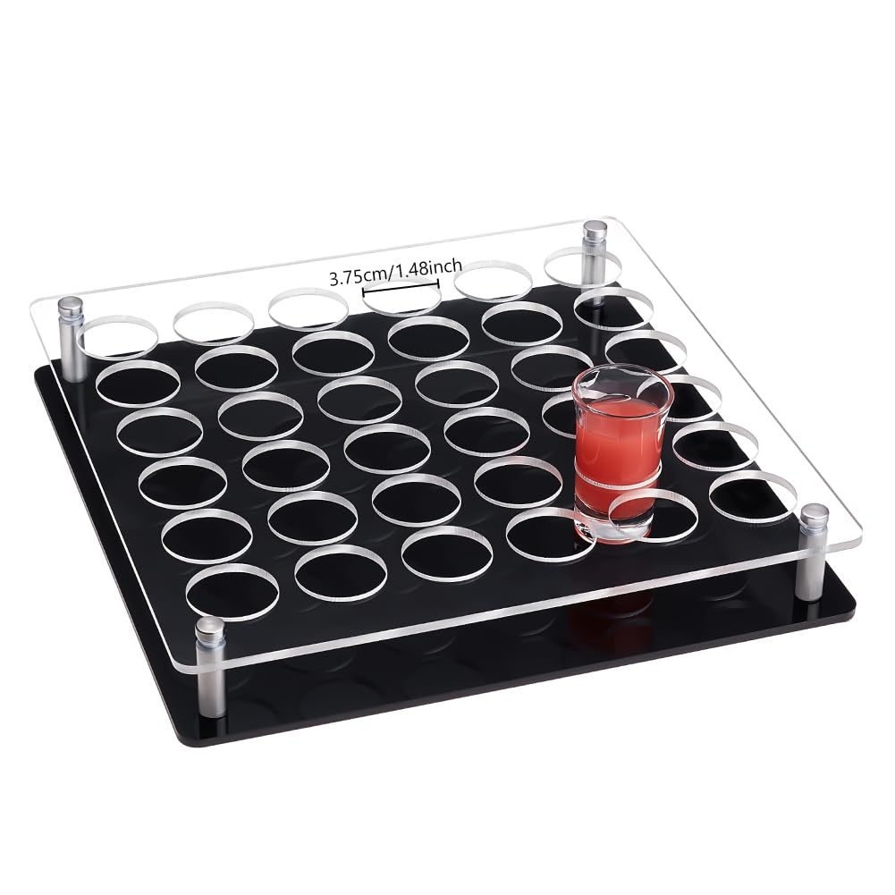 NBEADS 36 Shot Glass Tray Holder, Acrylic Shot Glasses Holders Wine Glass Cup Serving Tray Cups Organizer Shot Glass Display Bar Accessories for Party Bar Club, Hole: 3.8cm