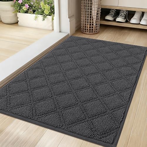 BEQHAUSE Dirt Trapper Door Mat 20" x 32", Non-Slip Washable Doormats Welcome Mat, Dirt Resistant and Absorbent Entrance Mat, Low Profile Floor Mats for Front Back Door, Entryway, Dark Grey D