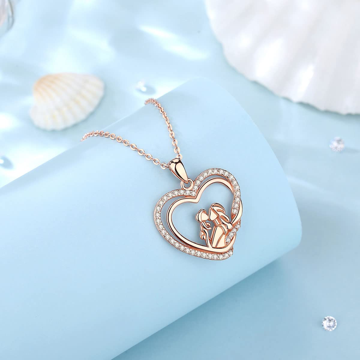 Collana Madre Bambina Argento Sterling 925 per Donna, Ciondolo Madre Figlia Doppio Cuore Gioielli Regalo Festa della Mamma per Mamma Moglie, Catena da 45 cm
