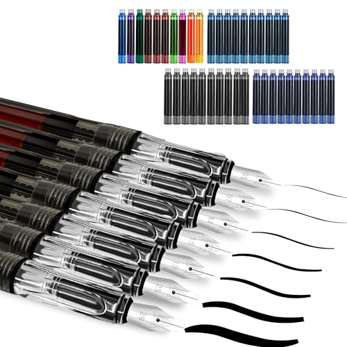 Juego de caligrafía, 7 bolígrafos de caligrafía con puntas diferentes y 40 cartuchos de tinta en 11 colores, juego de caligrafía para principiantes (Negro)