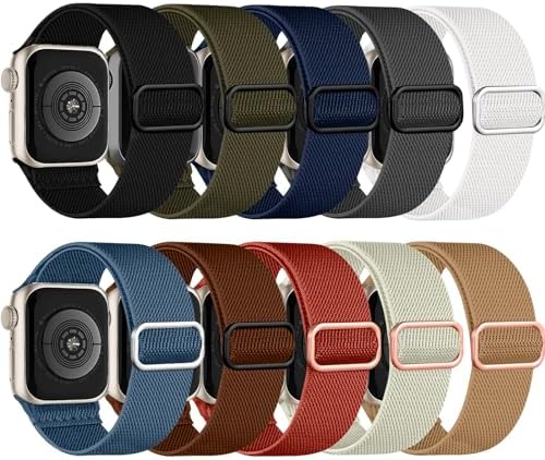 Chinbersky 10 Stück Elastisches Nylon Loop Armband Kompatibel mit Apple Watch Armband 40mm 41mm 38mm 42mm,Stoff Verstellbares Dehnbare Sport Ersatzarmband für iWatch Series 12/11/1