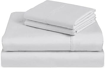 Shreem Linen 300 Thread Count King Size Sheets - 4 Pc Long Staple Cotton Set, Breathable Hotel Sheets, 15" Deep Pocket White Solid