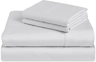4 Piece Premium Sheet Set-Cotton Bed Sheets Twin Size -100% Cotton-300 Thread Count-15 Inch Deep Pocket Fitted Sheet with Elastic All Around- Soft & Luxurious Hotel Quality Sheets (White Solid)
