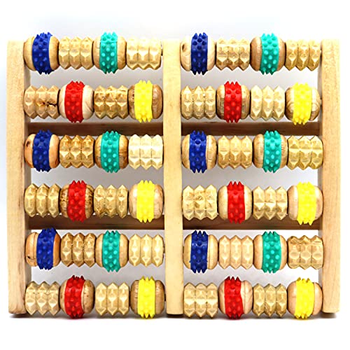 Dual Foot Massager Roller - Disscool Wooden Foot Massager Roller Pressure Point Therapy Massager Relieve Arch and Heel Pain Eliminate Muscle Fatigue Promote Blood Circulation