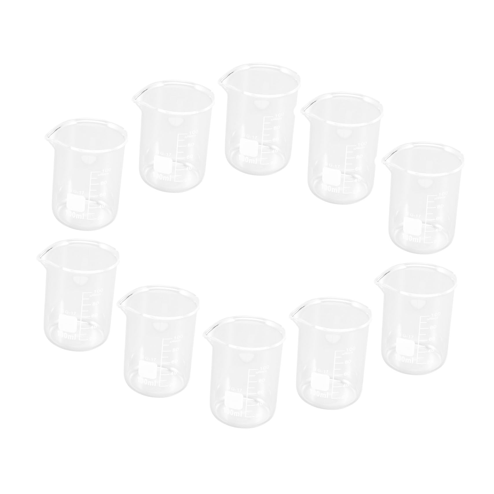 Béchers gradués en verre légers de 100 ml transparents lot de 10