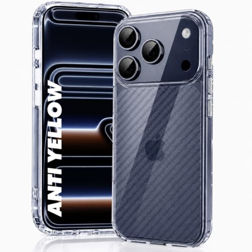 Image of DIZORO Crystal Clear Compatible with iPhone 17 Pro Case with Anti-Yellow Shockproof Transparent Cover with Carbon Fiber Design