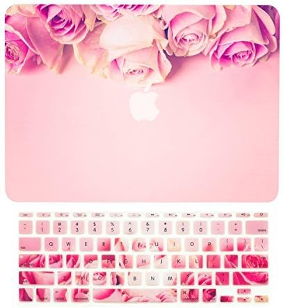 TOP CASE - 2 in 1 Signature Bundle Graphics Rubberized Hard Case + Keyboard Cover Compatible MacBook Air 11" (11" Diagonally) Model A1370 / A1465 - Pink Rose on Rose Quartz Base