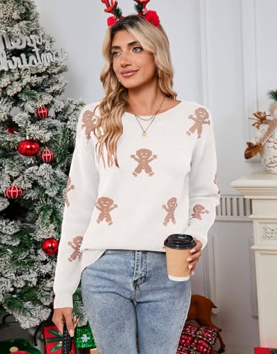 Image of Womens Cute Heart Sweater Crew Neck Long Sleeve Pullover Valentines Sweater