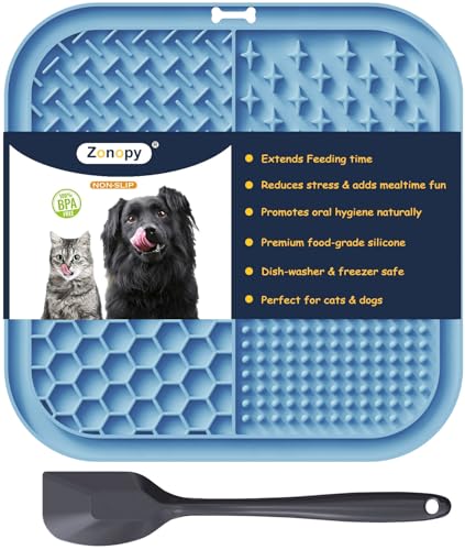 Zonopy Tapis à lécher pour chiens et chats avec ventouses, 1 lot carré d'alimentation lente pour soulager l'anxiété et l'ennui, jouets pour chiens pour les garder occupés, tapis de toilettage pour