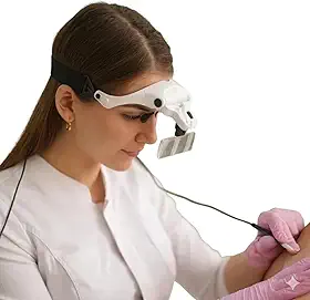 Lupa De Cabeça Profissional Com LED Ajustável e 5 Lentes Intercambiáveis (1.0x a 3.5x), Armação Tipo Óculos com Faixa Elástica, Ideal para Estética e Leitura Precisa