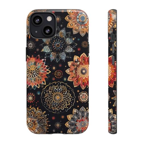 Coque iPhone 13 rigide contre les rayures motif mandala coloré brillant