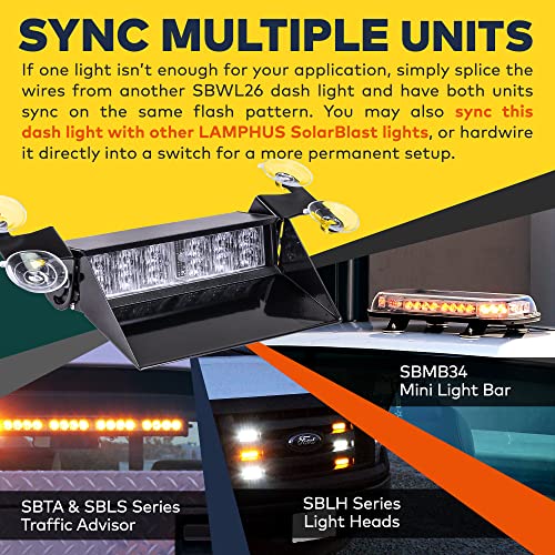 Solarblast Sbwl26 12W Blue Led Warning Strobe Dash Light [32 Flash Modes] [Adjustable Angle] [Suction Cups] Blue Flashing Emergency Dash Windshield Light For Volunteer Firefighter Truck Vehicles #TOP6