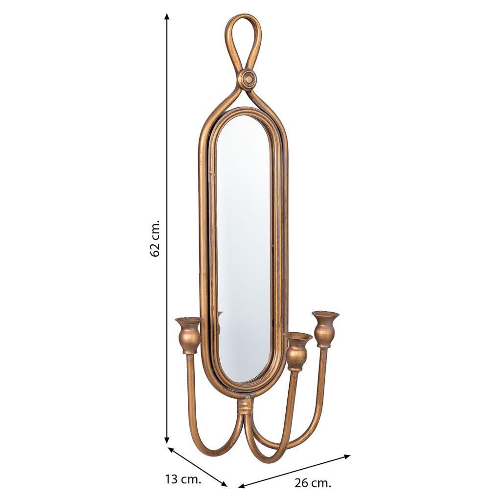 Candelabro de Pared de Metal Envejecido Dorado 26x13x62h cm