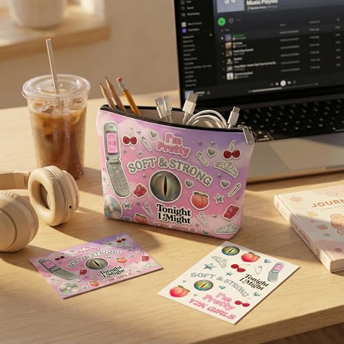 Image of For Katseye Merch Cosmetic Makeup Bag, Y2K-Inspired Pop Graphic Zipper Pouch, Portable Makeup Organizer for Toiletries & Accessories