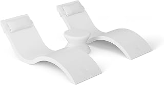 Ledge Lounger Outdoor Paradise - All Weather - Outdoor Lounge Set, Patio, Backyard, Garden, in-Pool SET -Includes 2 Chaises, 2 Headrest Pillows and 1 Signature Side Table With No Umbrella Hole (White)