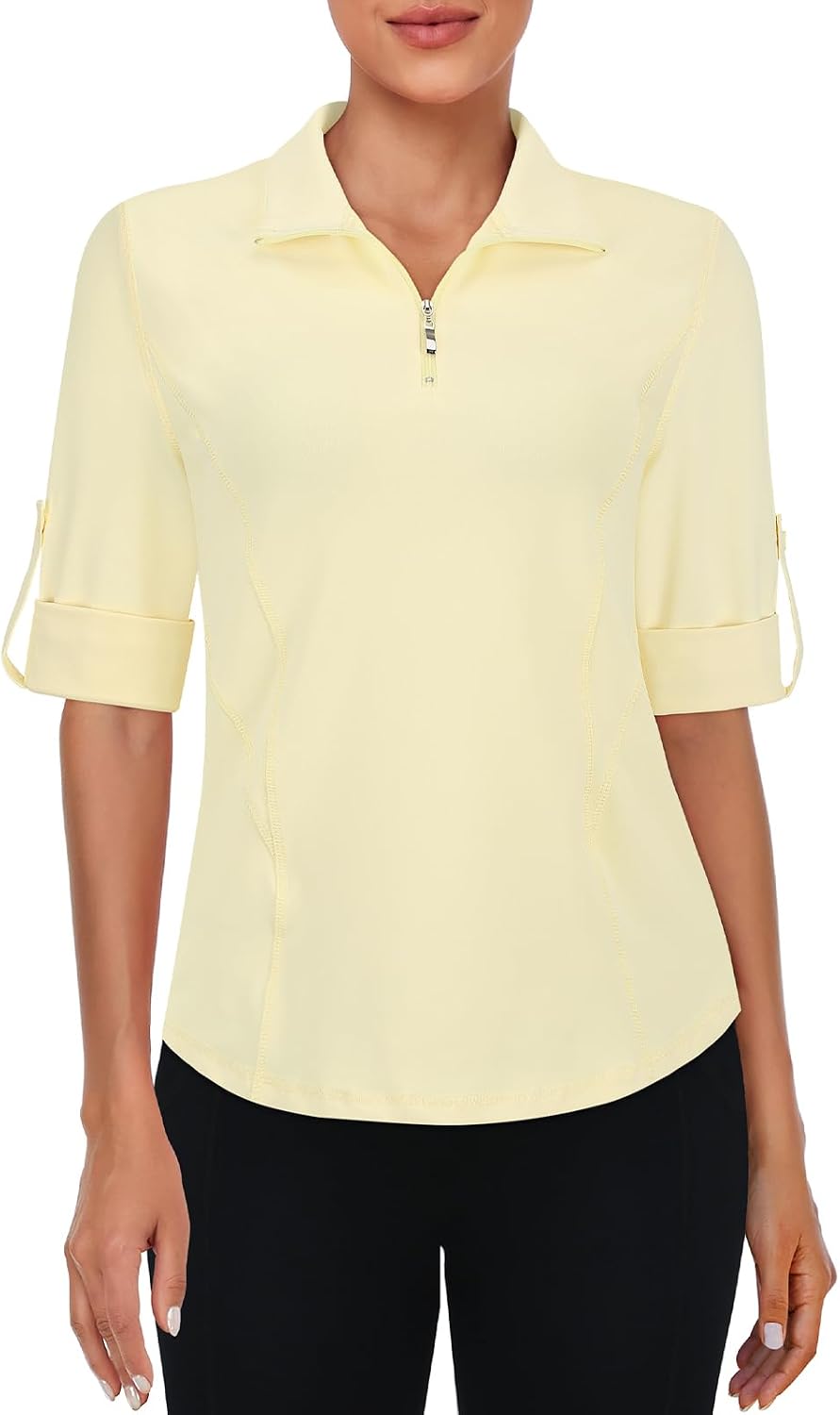 Misyula Style Womens Golf Shirt 3/4 Roll Sleeve Quarter Zip Dry Fit Tennis Shirts Athletic Tops S-2XL