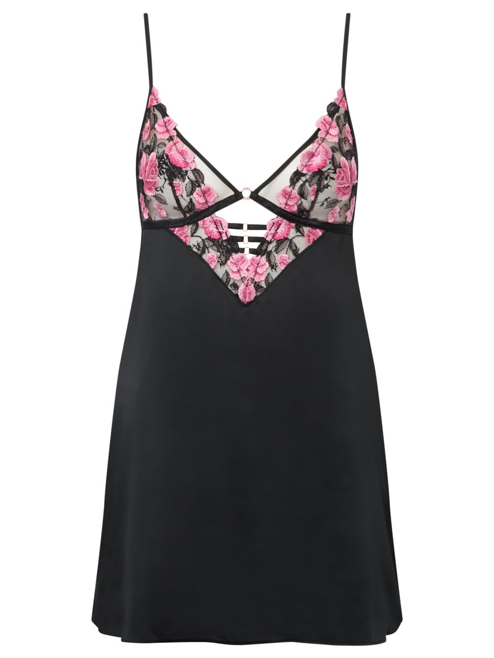 Ann Summers Pink Everlasting Love Lace & Satin Chemise Lingerie, Black/ S