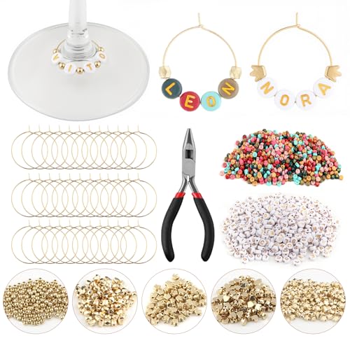 MOMOTONX DIY Wine Glass Charms Kit 2 Pack Colorful & White Letter Beads