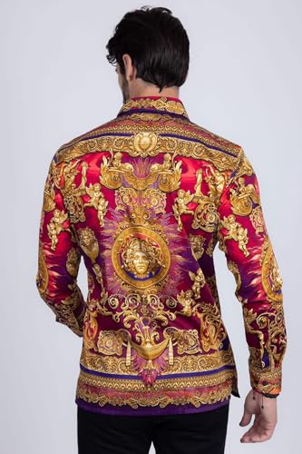 Barabas Men's Rhinestone Floral Medusa Long Sleeve Shirts 3SPR4013