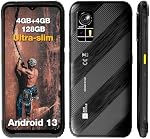 AGM H6 Rugged Smartphone, Ultra-Thin & Light, 4G Rugged Cell Phone, Waterproof, Android 13, Unisoc T606, 6.56-inch IPS HD+ 90Hz Display, 4GB RAM (4+4) + 128GB ROM, NFC, GPS, Face & Fingerprint Unlock