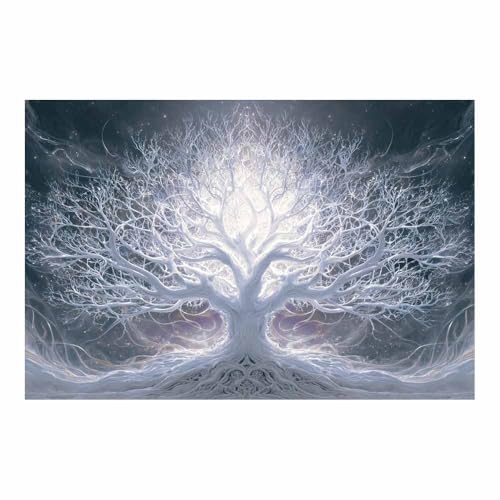 Tableau Mural Arbre de Vie Blanc 60x90cm sans Cadre Moderne Peinture sur Toile pour Salon