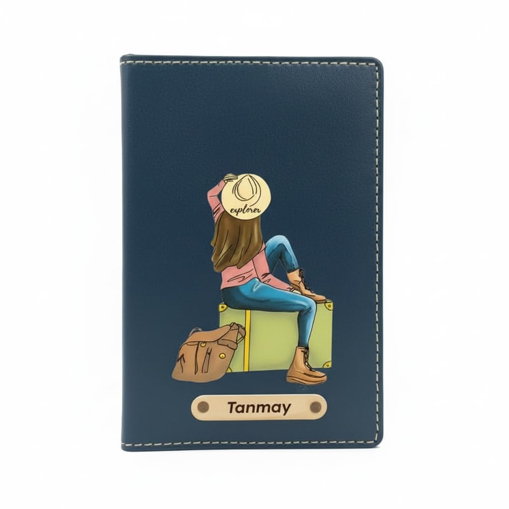 Faux Vegan Leather Customized Passport Cover | Passport Holder for Men | Women & Kids - Travel Accessories Passport Wallet with Custom Name (Blue)-image-12