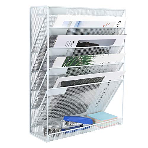 EasyPAG Support mural à 6 étages en maille pour courrier, magazines et documents A4 - Blanc Cover