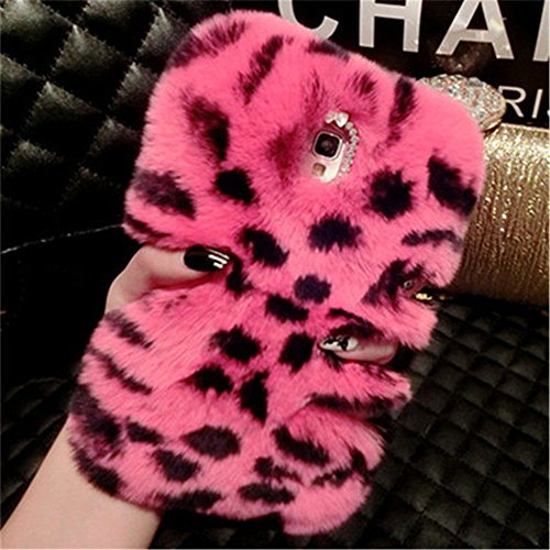 xiaomi Redmi Note 5A Case,Warm Winter Rex Rabbit Fur Hair Fluffy Bling Crystal Rhinestone Pom-pom Soft Rabbit Fur Hair Plush Case for xiaomi Redmi Note 5A(Rose Leopard)