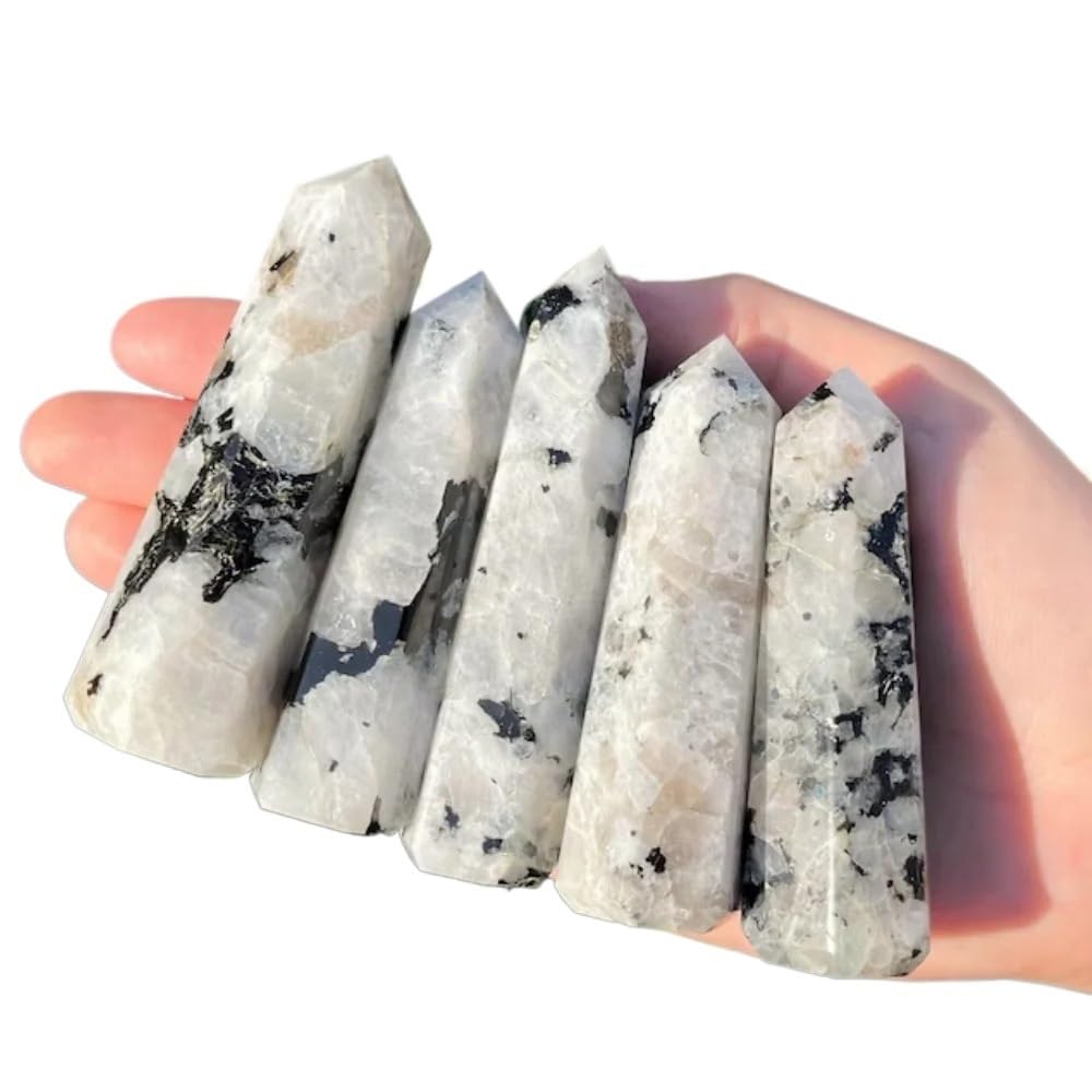 AARTERZZA 1pc 9-10cm Moonstone Stone Tower Crystal Obelisk Wand Throat Polished Gift Home Decoration