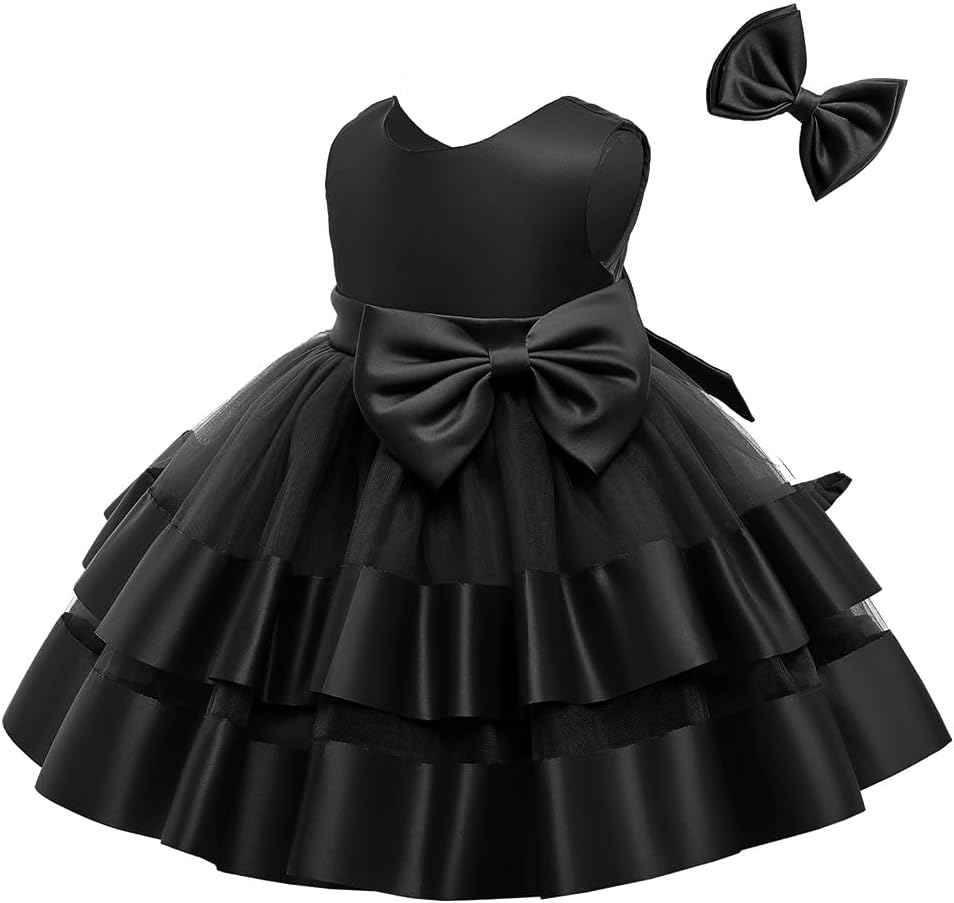 AIMJCHLD 0-6T Baby Girls V Backless Flower Dress Pageant Party Wedding Gown Dresses with Hair Bow