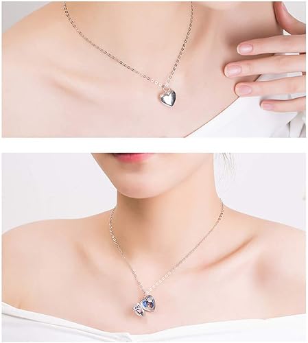 Miniatura 5 de Collar personalizado de plata de ley 925 con forma de corazón con foto para siempre en mi corazón, para añadir el texto que contiene fotos para