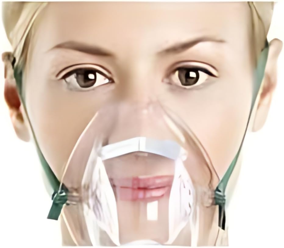 The Oxygen Store Medical Oxygen Mask with 7 Foot Tubing, CE Marked, Medium Concentration 40-50%, Adjustable Nose Clip, Adult Size, Transparent, 1 Mask