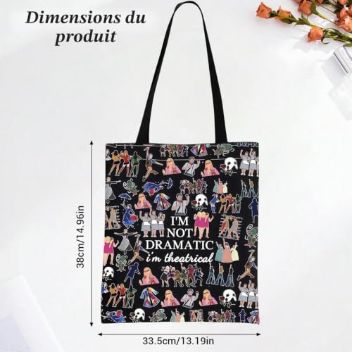 ELNX Sac Fourre-Tout Broadway Musical, Tote Bag I'm Not Dramatic I'm Theatrical, Cadeau Théâtre pour Amateurs de Comédies Musicales, Sac à Épaule en Toile, Noir – vue 4