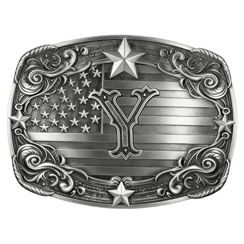 Image of Western Belt Buckle for Men Vintage Cowboy Rodeo Texas Initial Letter ABCDJMR to Z Belt Buckles