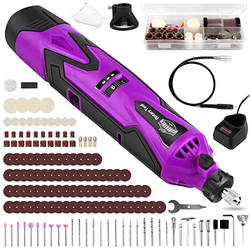 Burgarden 12V Mini Amoladora Eléctrica, Herramienta Rotativa Multifunción 2500mAh, con 150 Accesorios, Eje Flexible, 6 Velocidades Variables, 5000-30000RPM, para Cortar, Esmerilar, Grabar, Perforar