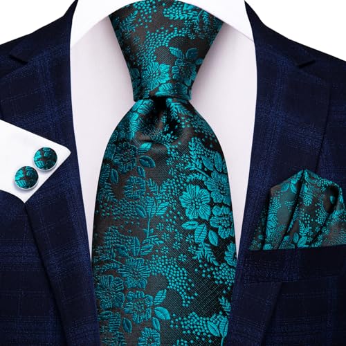 Image of Hi-Tie Men 63inches Tie Set Extra Long Necktie Paisley Tie Pocket Suqare Cufflinks Big and Tall Men Tie