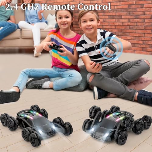 Image of Terucle 8WD Remote Control Car, 2.4Ghz RC Cars with Spray & Cool Light, Kids Toys Electroplating Process Transform Drift Climbing Car, Boys Toys for Age 4-6 7 8-13 Year Old (Black)