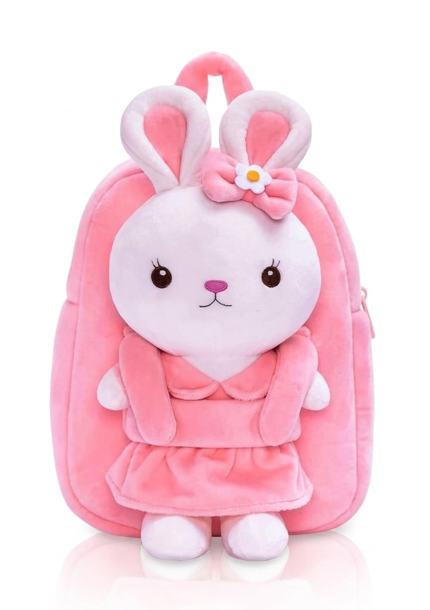 Kids Baby Pink Fullbody Rabbit Backpack for Toddlers | Cute Plush Doll Baby Pink School Bag for Nursery, Playschool & Kindergarten Boys and Girls-image-18