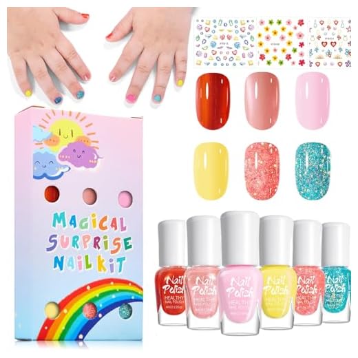 Kindernagellack Set auf Wasserbasis - Ungiftig Schnell Trocknend - 6 Glitzer Farben Peel off Nagellack Kinder - Schnelltrocknend Nagelset Perfekt Geburtstagsgeschenke DIY Nail Salon für Mädchen