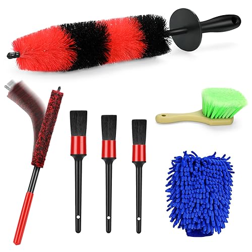 Fitosy Car Wheel Rim Tire Brush Set, Car Detailing Wash Kit, Long Soft Wheel Brush, Car Detail Brushes Accessories for Automotive Cleaning Wheels, Interior,Exterior,Dirty Tires