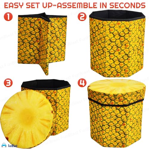 Image of Funblast Multi-Functional Folding Storage Ottoman Box Organizer Cum Stool With Seat Cushion, Storage Boxes For Toys For Kids (Pine Apple) - Multicolor