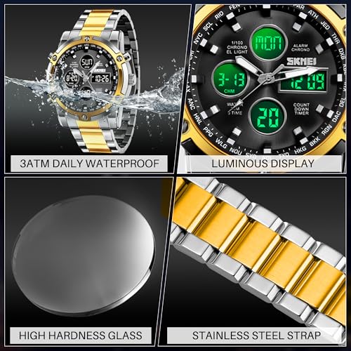 SKMEI Mens Wrist Watch, Waterproof Military Analog Digital Watches with LED Multi Time Chronograph, Stainless Steel Business Watches for Men by SKMEI - Used condition - Image 6