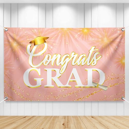 Image of Graduation Decorations 2026 Congrats Grad Banner Rose Gold - 72x44 Inch | Graduation Banner for Class of 2026 Decorations | Rose Gold Graduation Party Decorations 2026, KatchOn