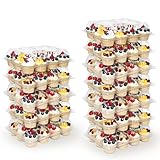 WIKDAY 12 Count x 12 Sets Plastic Cupcake Containers, Durable and BPA-Free Cupcake Holder with Lid for Easy Transport Storage, Stackable Clear Cupcake Carriers, Reusable Dessert Boxes